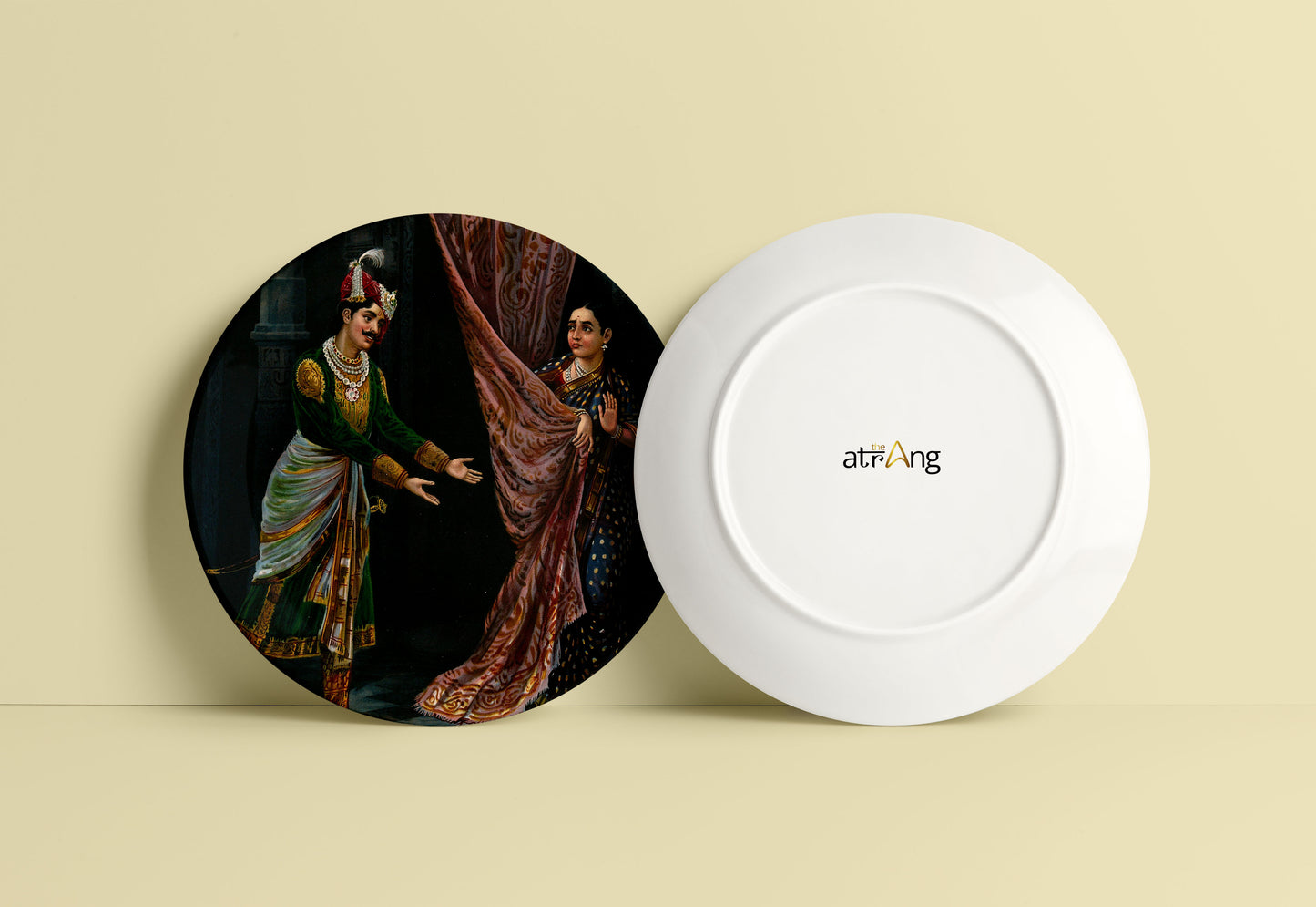 Kichaka making indecent proposals to a frightened Draupadi by Ravi Varma Ceramic Plate for Home Decor