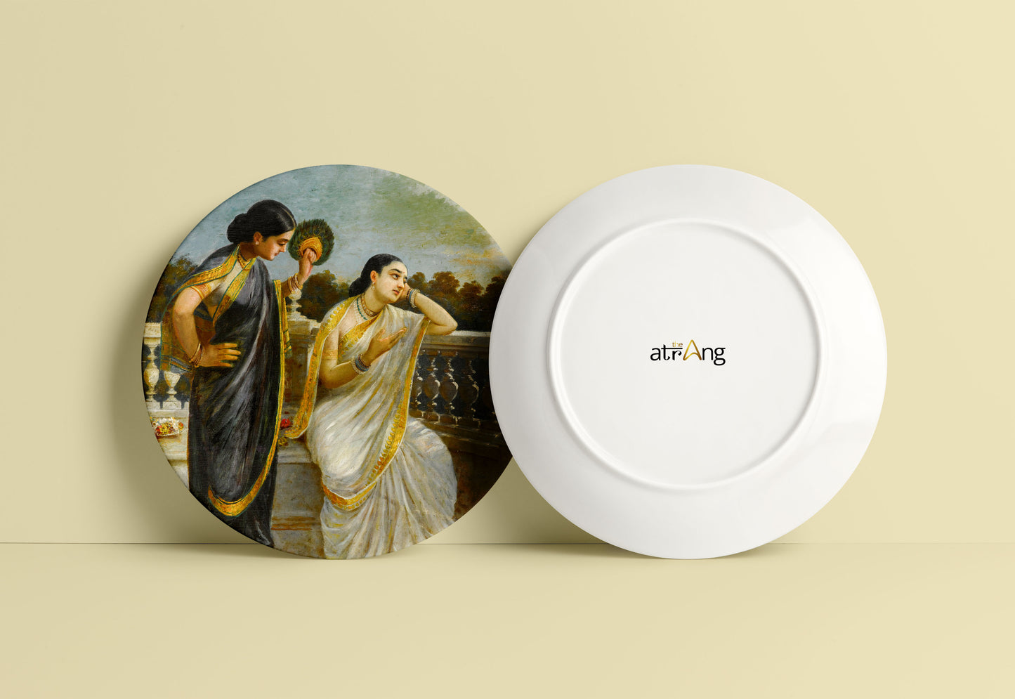 Ladies in the Moonlight by Ravi Varma Ceramic Plate for Home Decor