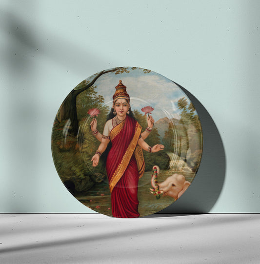 Goddess Lakshmi by Ravi Varma Ceramic Plate for Home Decor