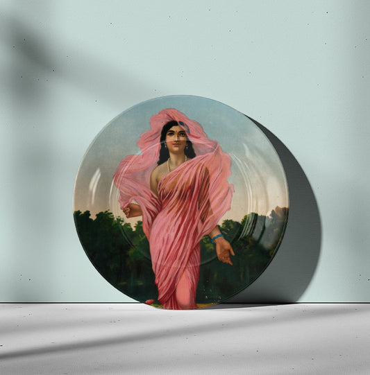 Padmini the Lotus Lady by Ravi Varma Ceramic Plate for Home Decor