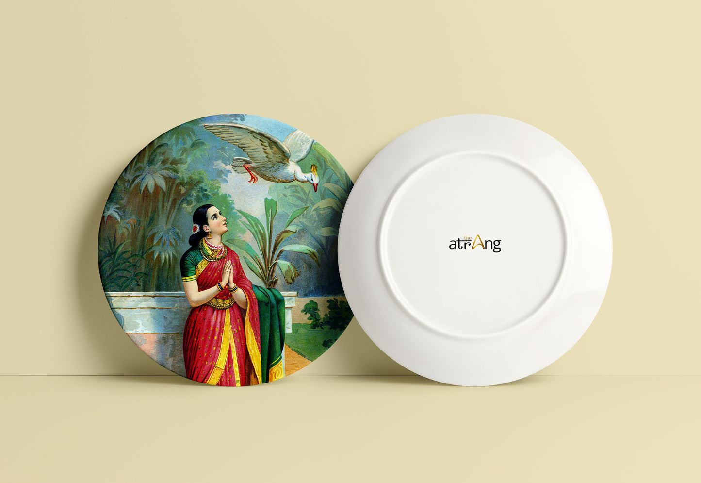 Hamsa Damayanti Samvad by Ravi Varma Ceramic Plate for Home Decor
