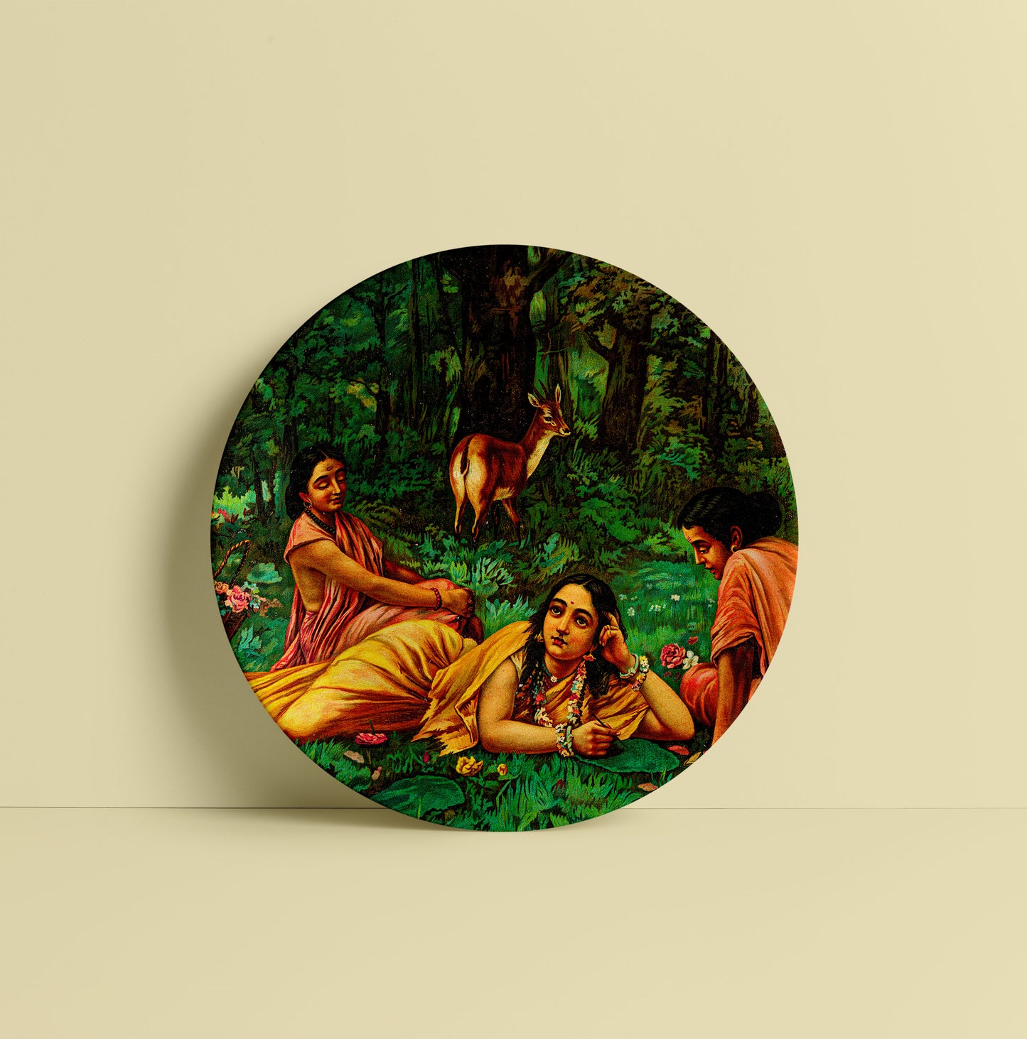 Shakuntala Patra-lekhan by Ravi Varma Ceramic Plate for Home Decor