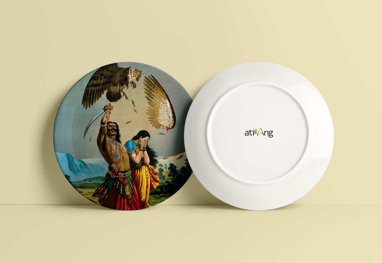Ravana slaughtering Jatayu the vulture by Ravi Varma Ceramic Plate for Home Decor