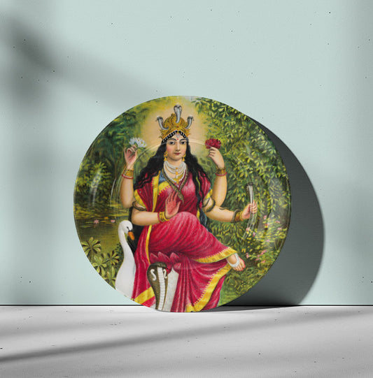 Manasa Devi by Ravi Varma Ceramic Plate for Home Decor