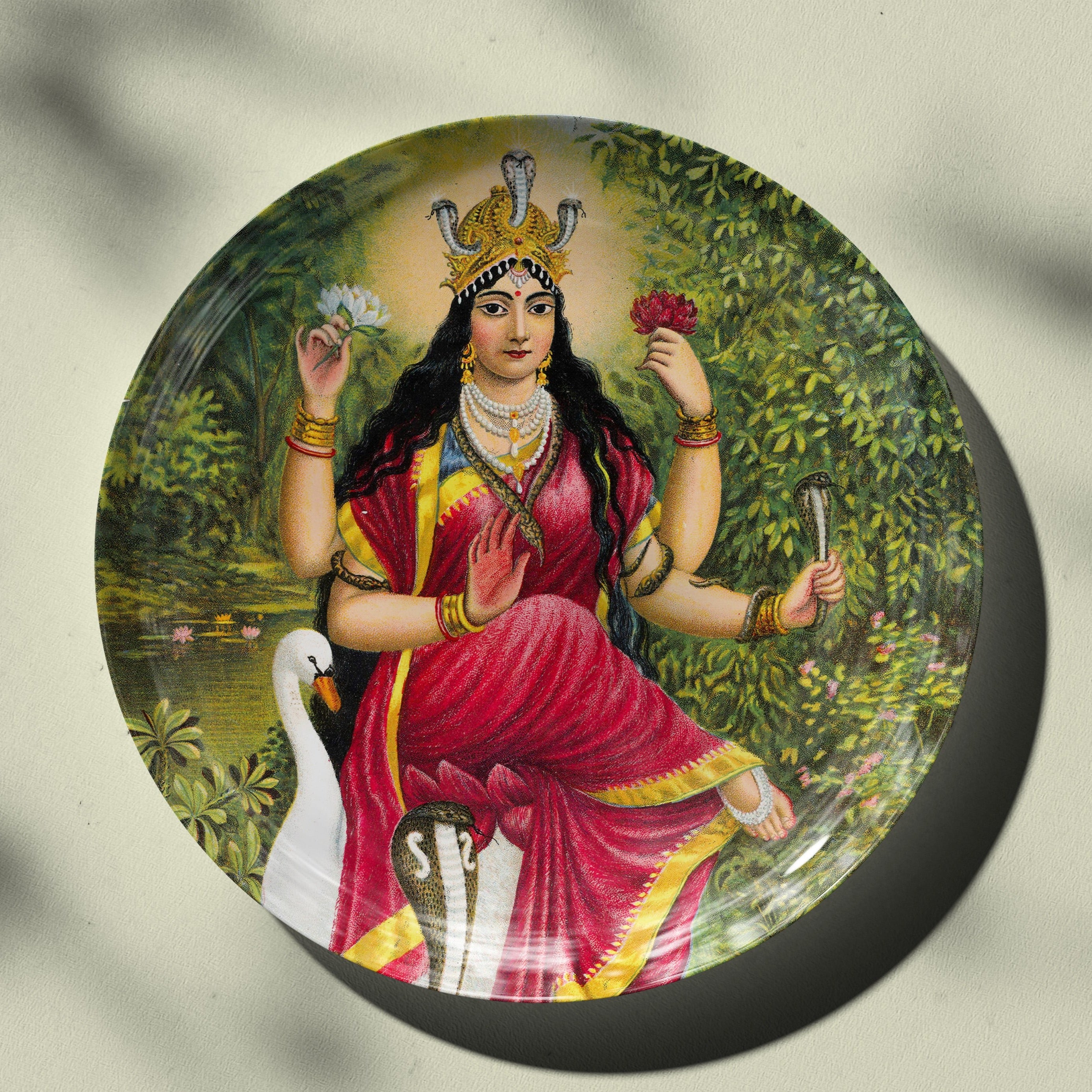 Manasa Devi by Ravi Varma Ceramic Plate for Home Decor – The Atrang