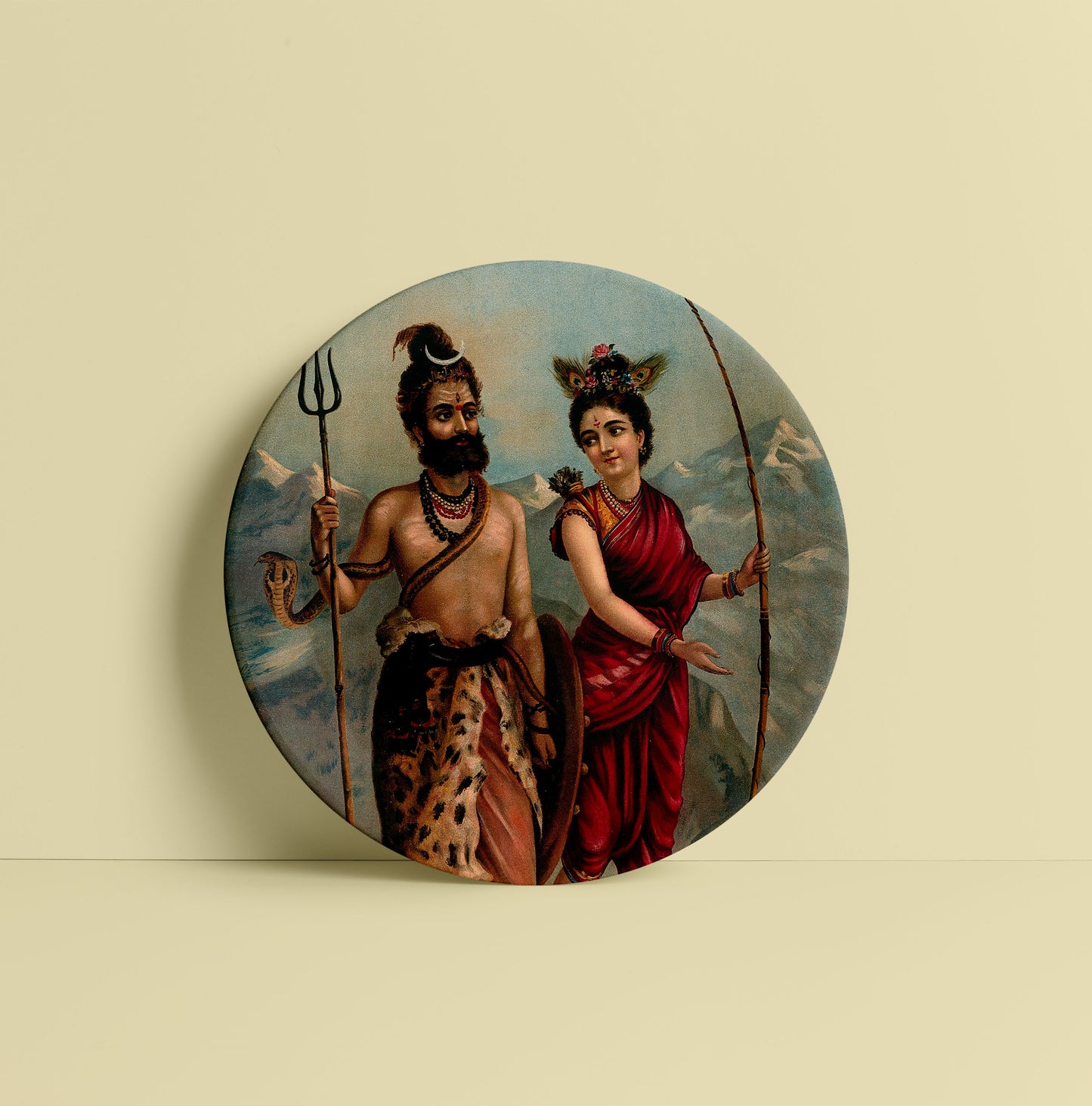 Shiva as a Kirat by Ravi Varma Ceramic Plate for Home Decor