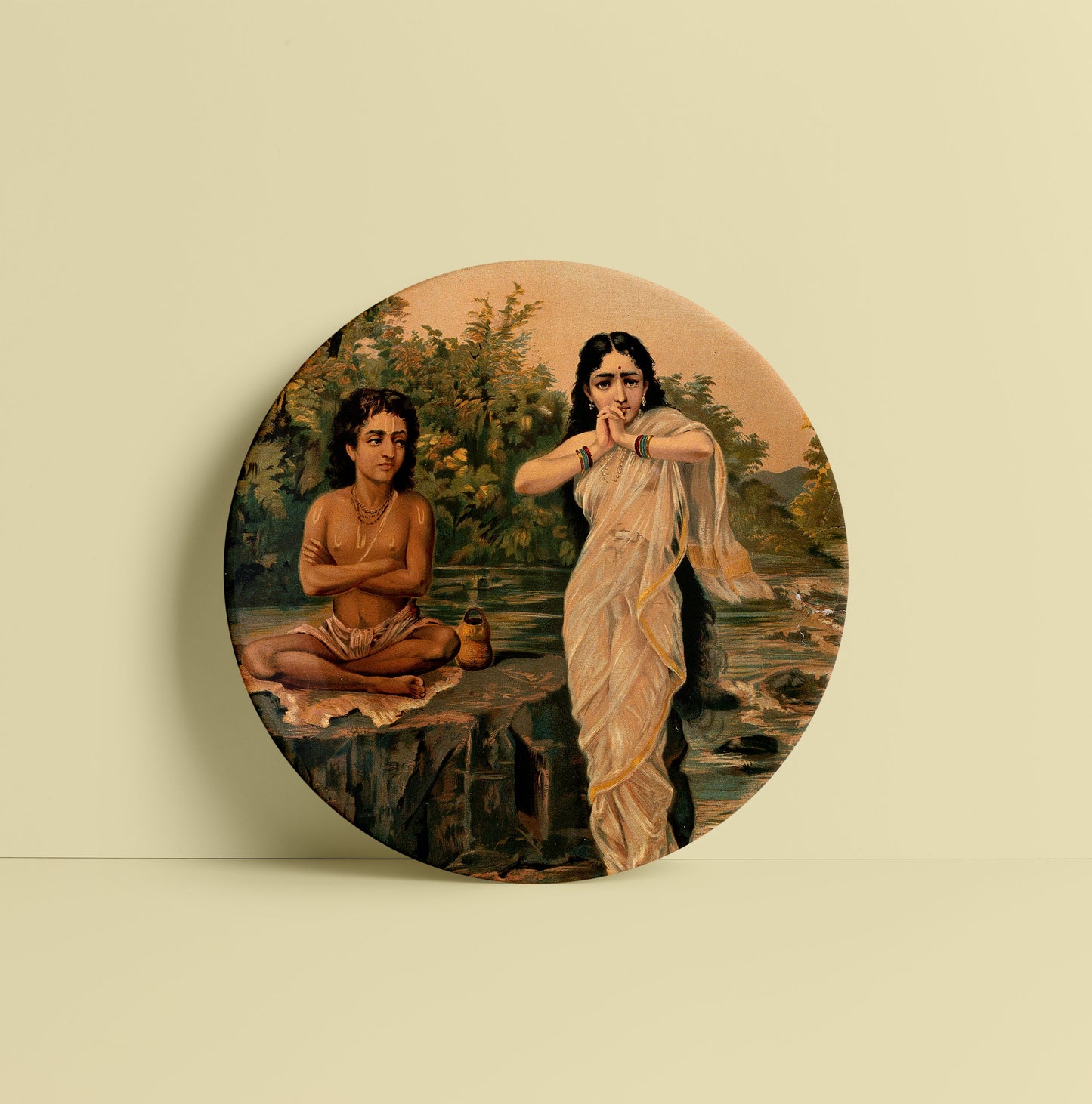 Shukra and Rambha by Ravi Varma Ceramic Plate for Home Decor