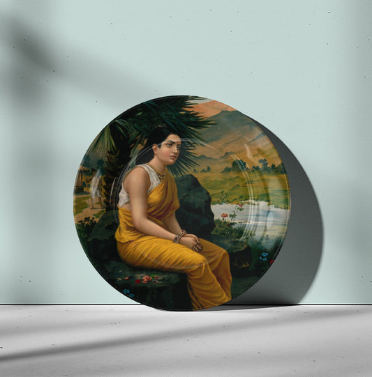 Sita in exile by Ravi Varma Ceramic Plate for Home Decor