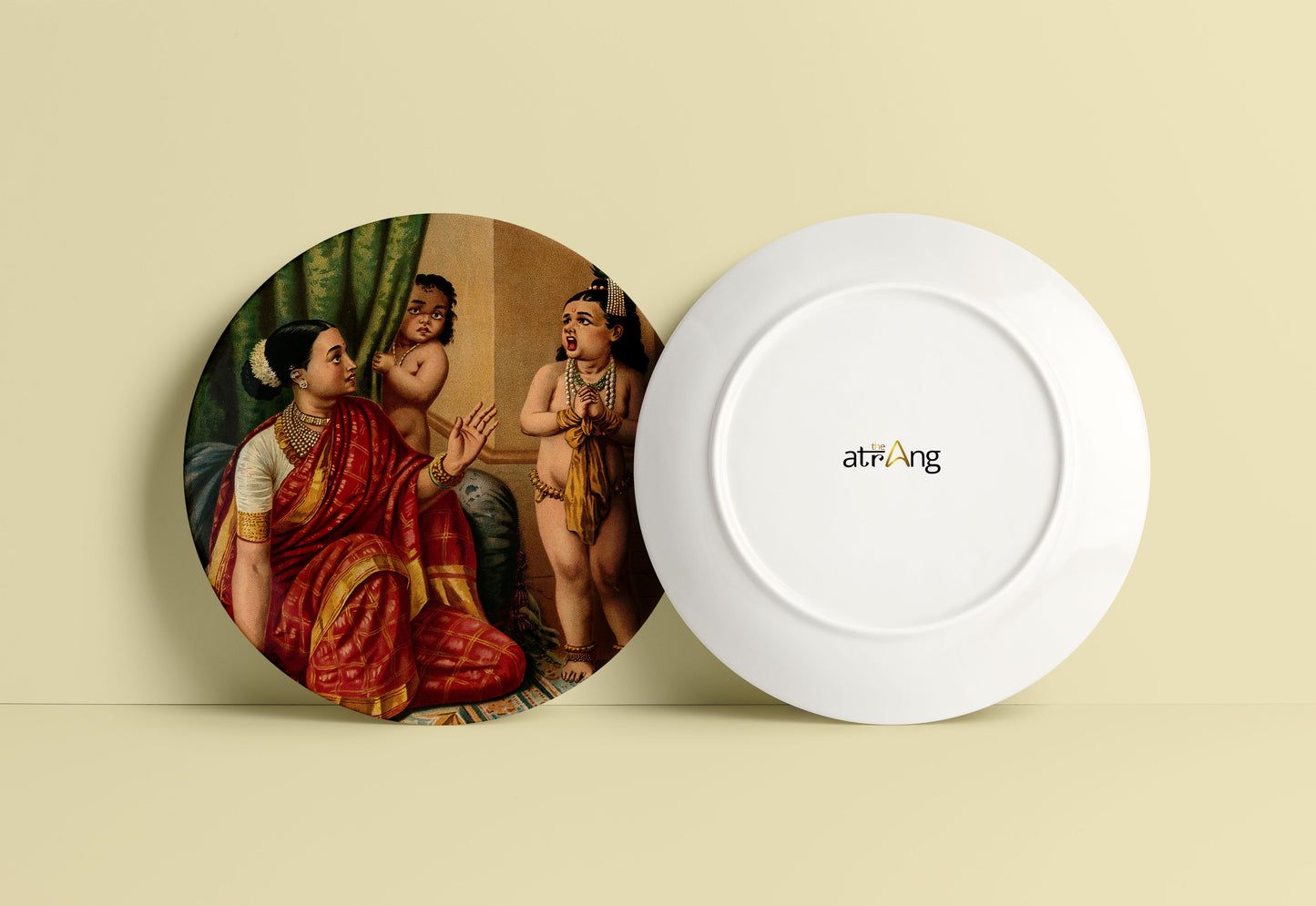 Yasoda glimpses the whole universe inside Krishna's mouth by Ravi Varma Ceramic Plate for Home Decor