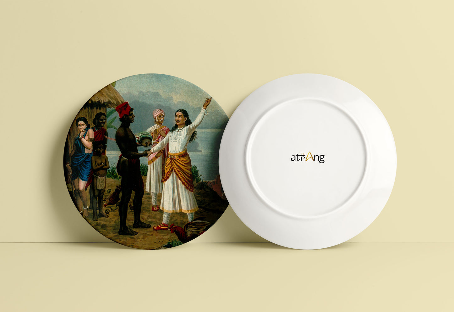 A royal sage tells the father of the fishergirl of their marriage by Ravi Varma Ceramic Plate for Home Decor