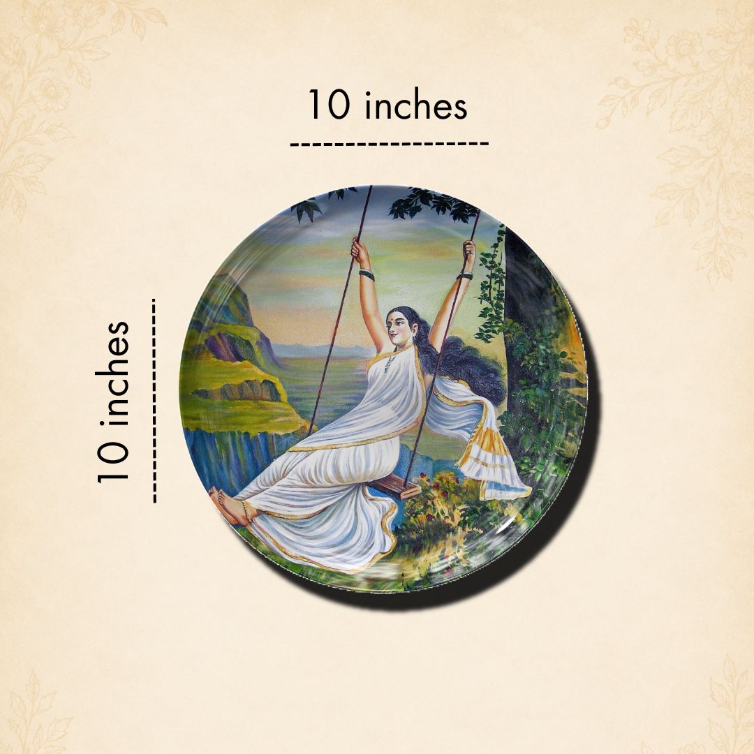 Raja Ravi Varma Vintage Indian Art Metal Wall Plate Set of 9