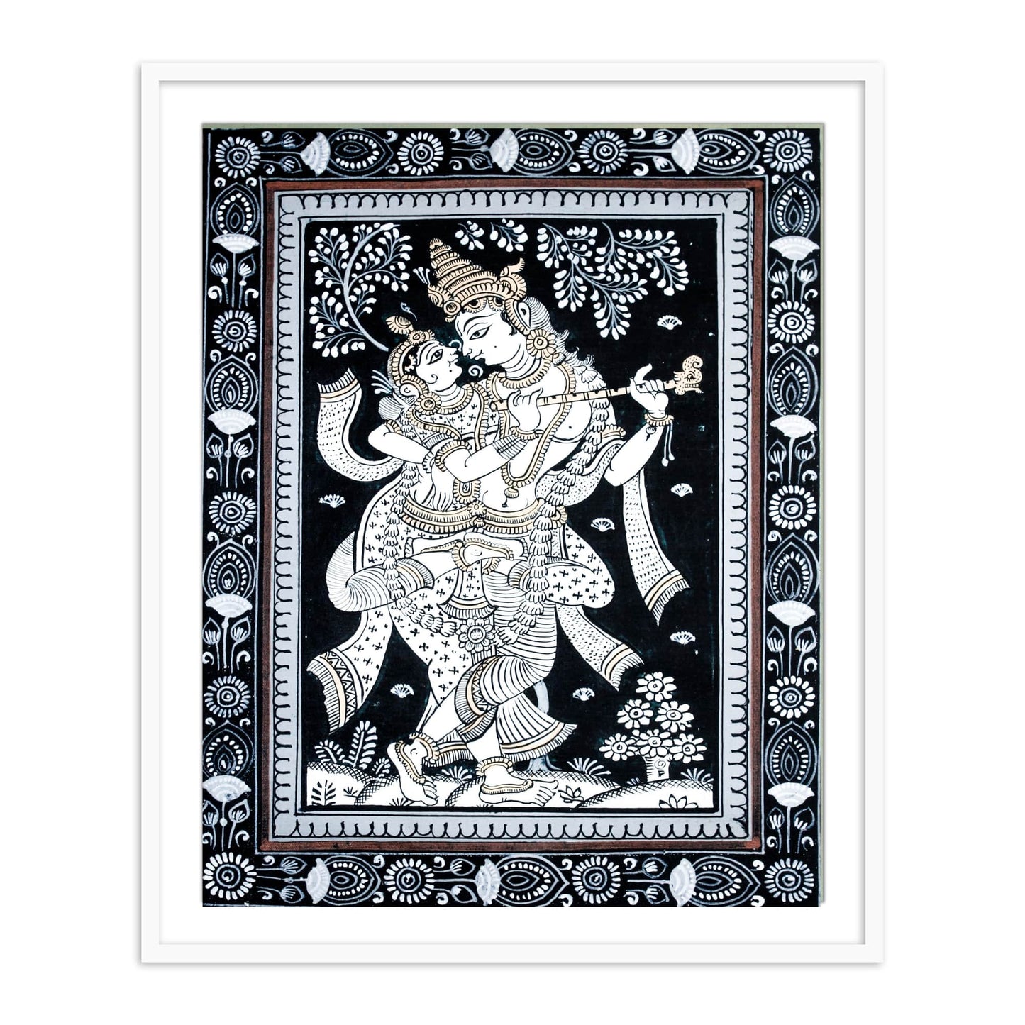 Radha Krishna Dancing Monochrome Patachitra Art |  Pata Painting Framed Wall Art