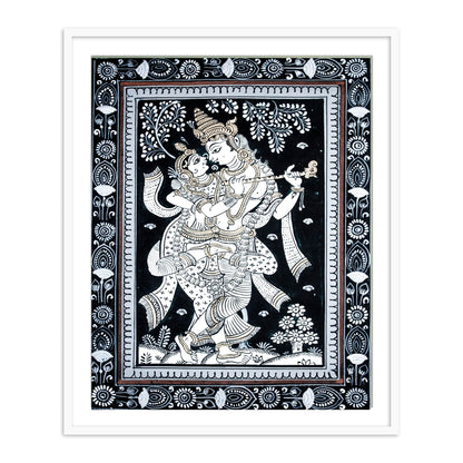 Radha Krishna Dancing Monochrome Patachitra Art |  Pata Painting Framed Wall Art