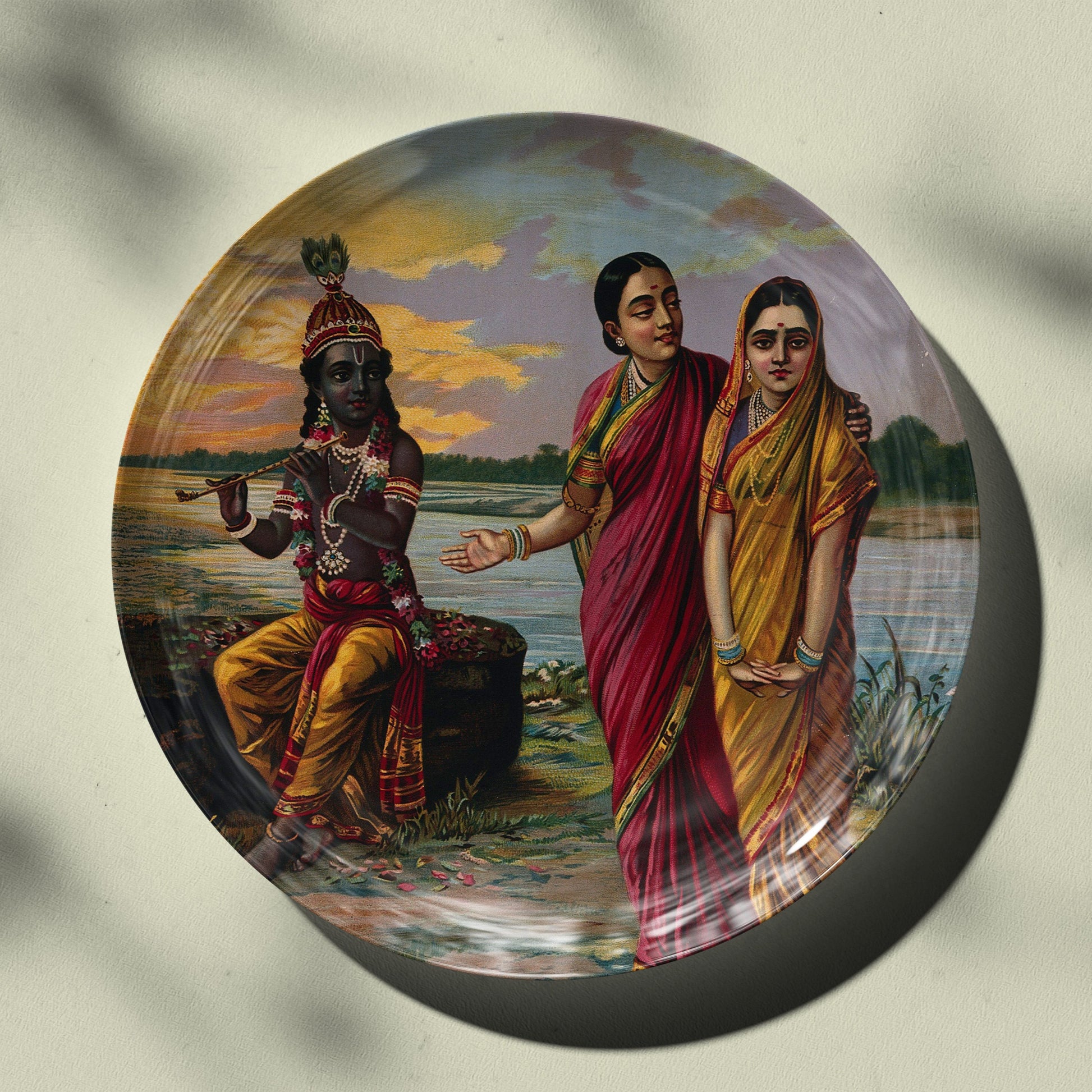 Radha and Krishna by Raja Ravi Varma Wall Decor Plate by The Atrang for Indian Homes