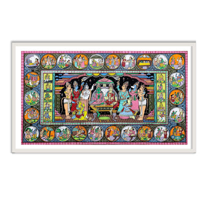 Ram Darbar Artwork in Pattachitra Style for Wall Art Decor by Atrang in White Frame