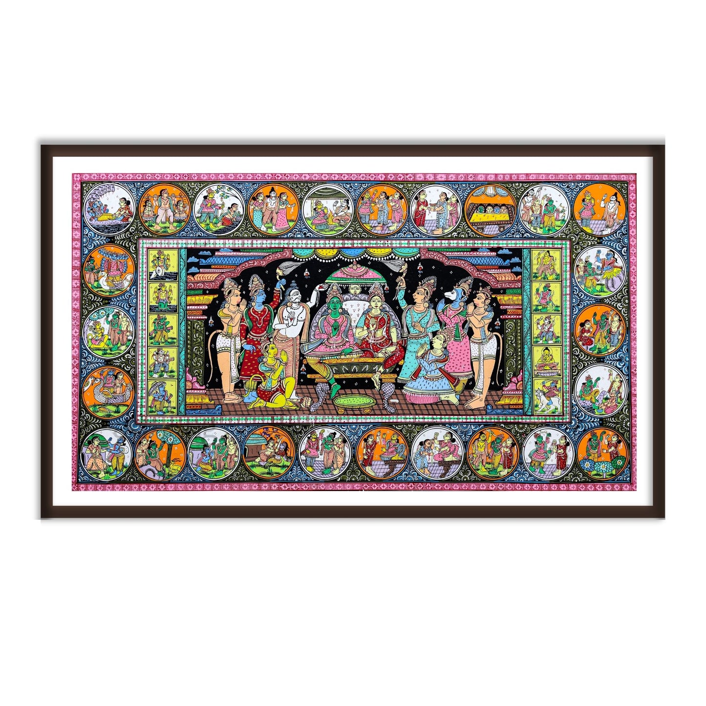 Ram Darbar Pattachitra Art for your Home Decor by The Atrang in Brown Color Frame