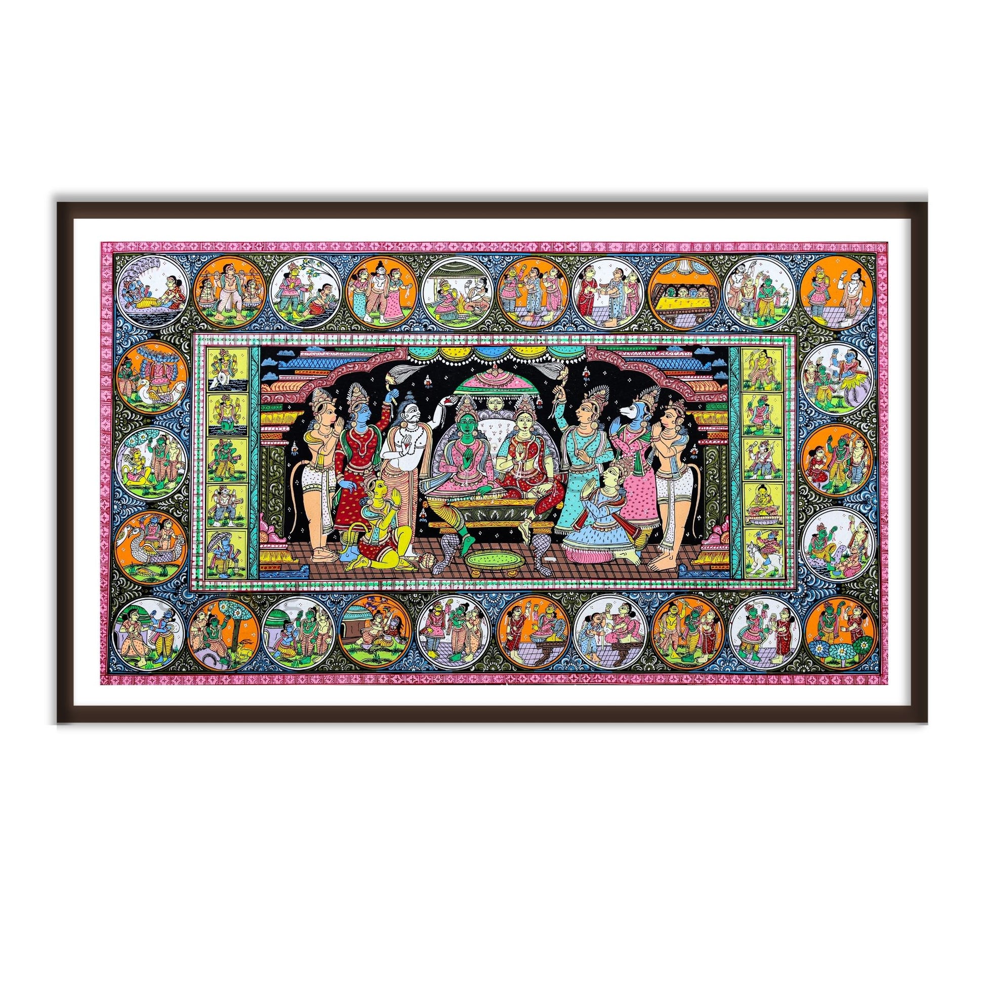 Ram Darbar Pattachitra Art for your Home Decor by The Atrang in Brown Color Frame