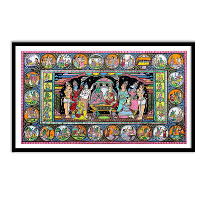 Ram Pattabhishekan in Pattachitra Art Style for Home Decor in Black Frame by The Atrang 