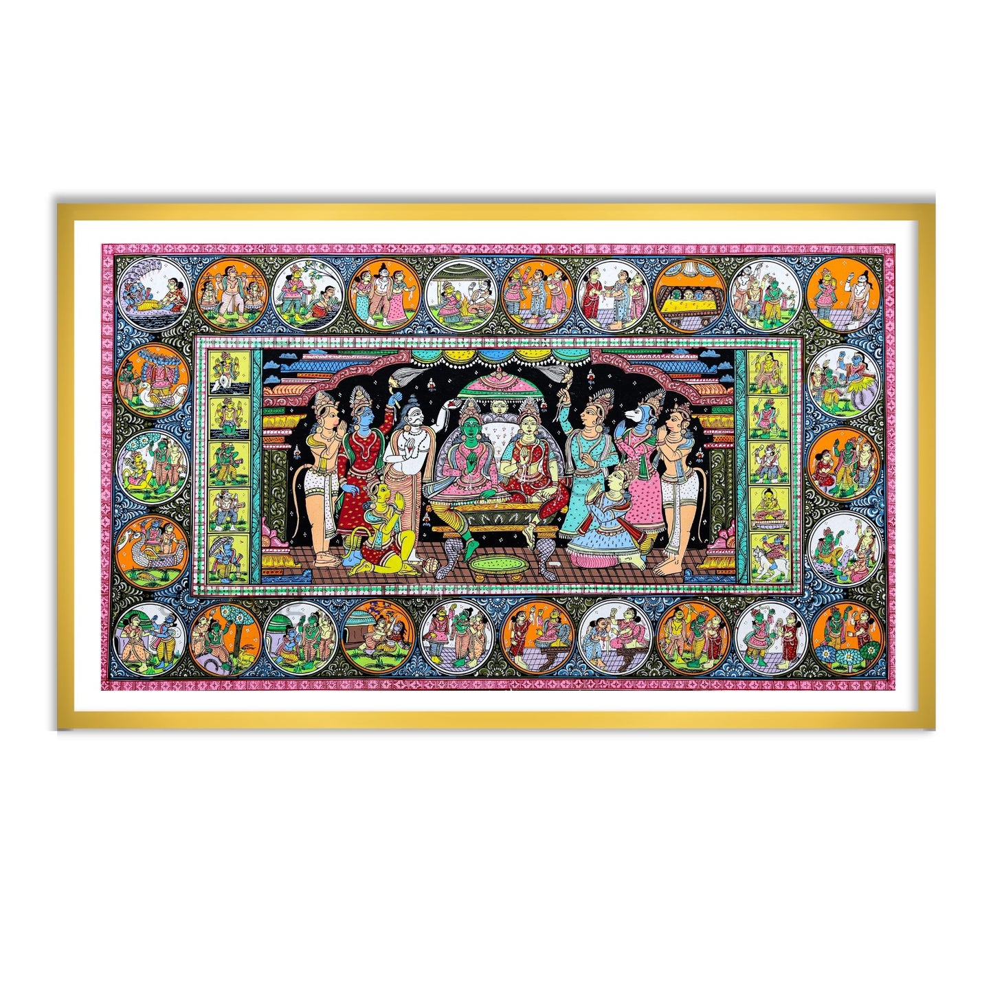 Ram Darbar (Parivar) Indian Art Framed for Living Room Aesthetics in different sizes and frame colors by The Atrang