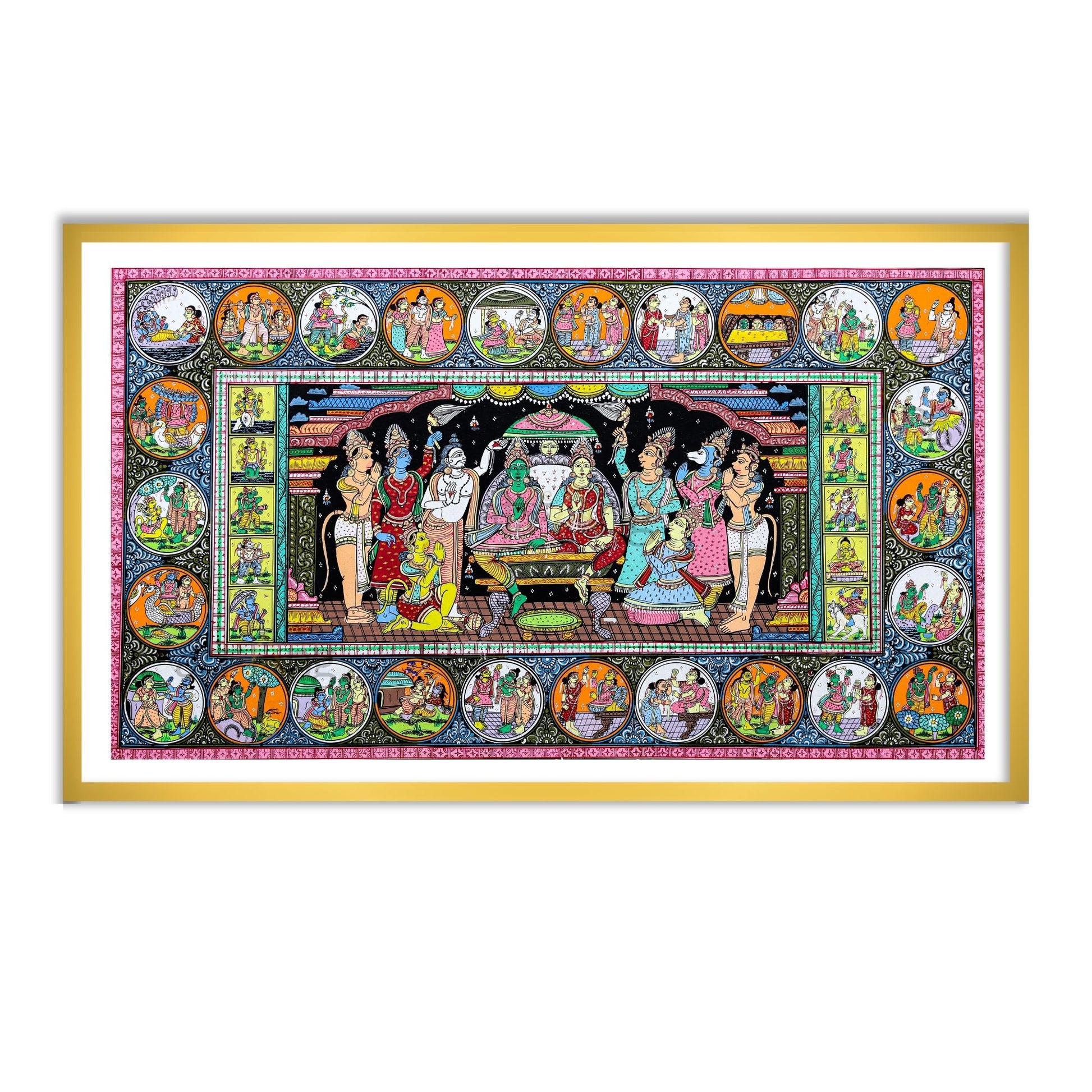 Ram Darbar (Parivar) Indian Art Framed for Living Room Aesthetics in different sizes and frame colors by The Atrang