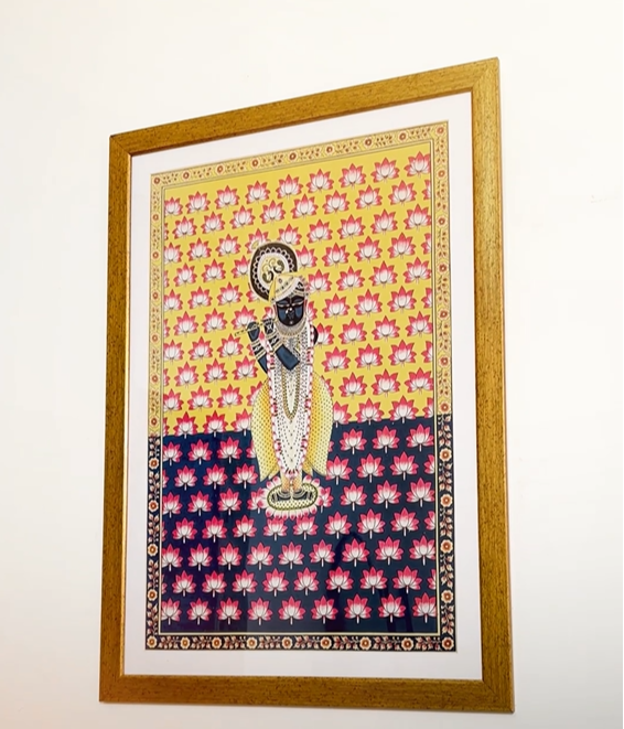 Shrinathji Pichwai Painting | Lotus Background - Living room Decor
