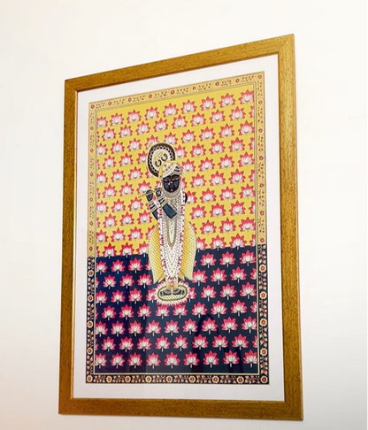 Shrinathji Pichwai Painting | Lotus Background - Living room Decor