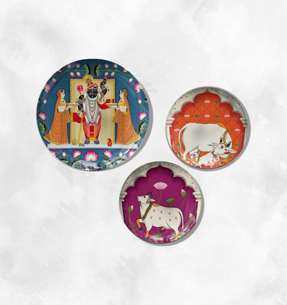 Shreenathji and Pichwai Cow Wall Plates by the Atrang
