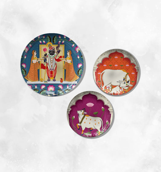 Shreenathji and Pichwai Cow Wall Plates by the Atrang