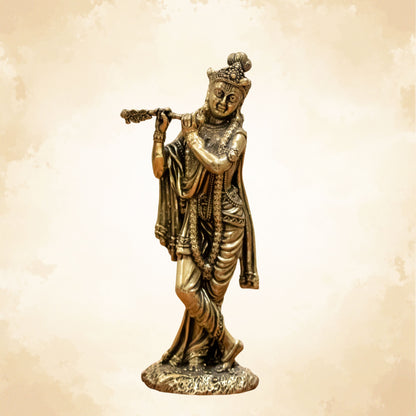 Shri Krishna with a full brass statue or idol for home decor and pooja by The Atrang