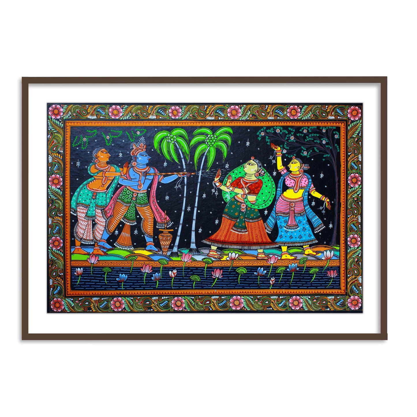 The Krishna Playing Holi with Gopiya Pattachitra Painting Framed Wall Art - The Atrang