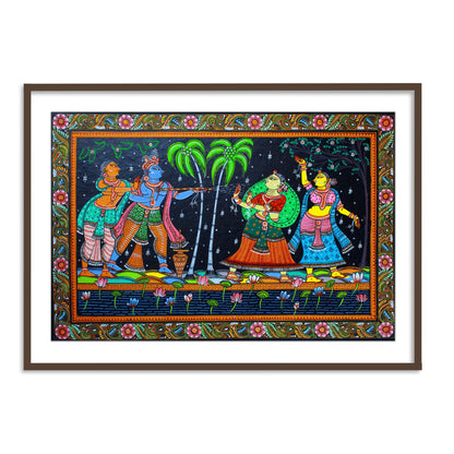 The Krishna Playing Holi with Gopiya Pattachitra Painting Framed Wall Art - The Atrang