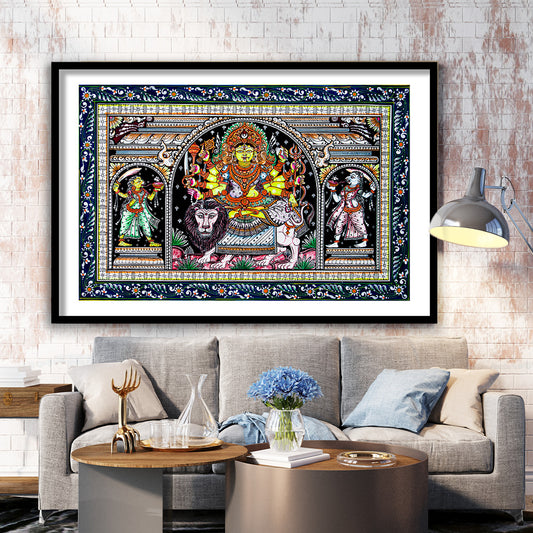 Goddess Durga Pattachitra Art Painting | Framed Wall Art Decor