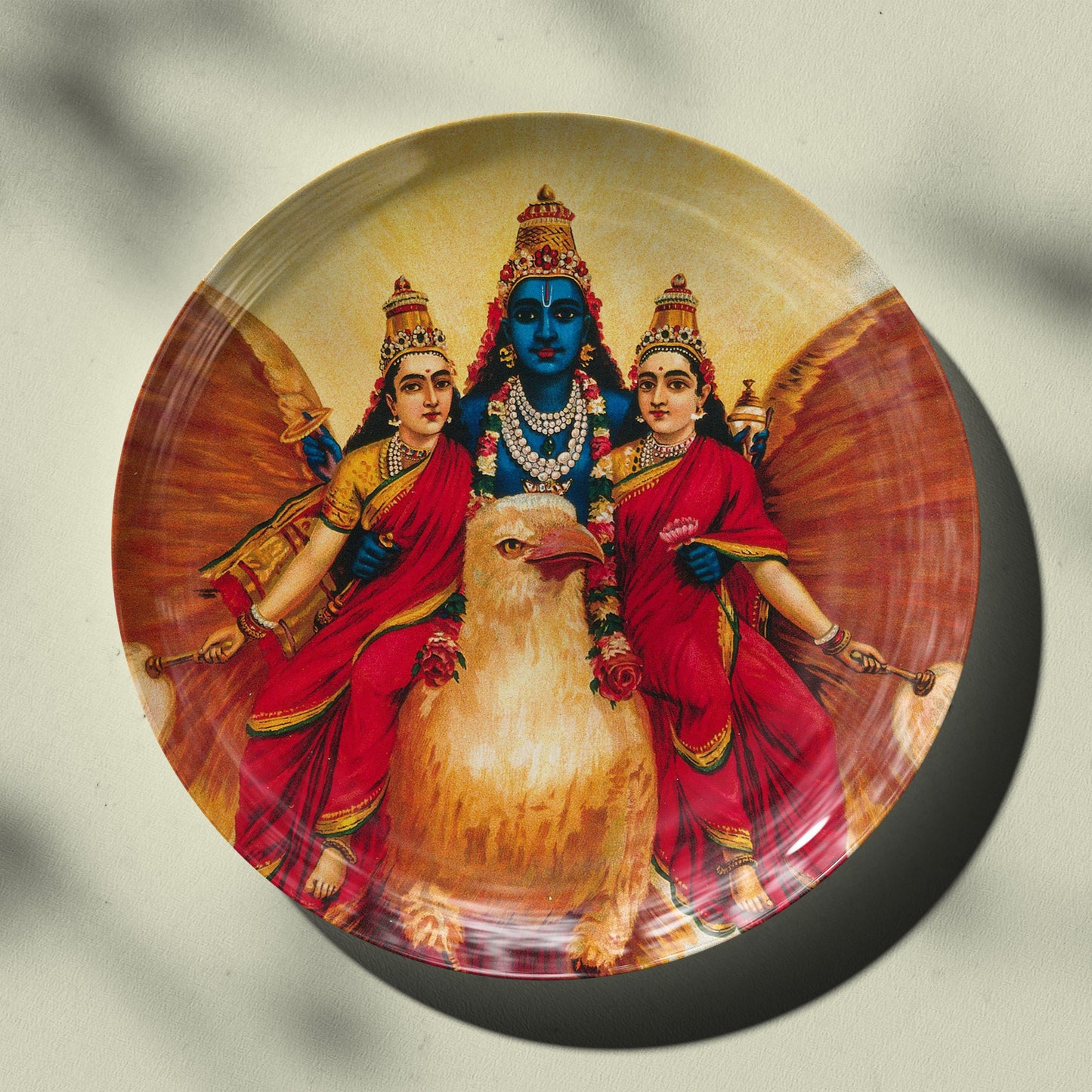 Lord Vishnu with his 2 Wives Wall Decor Plate Set by The Atrang