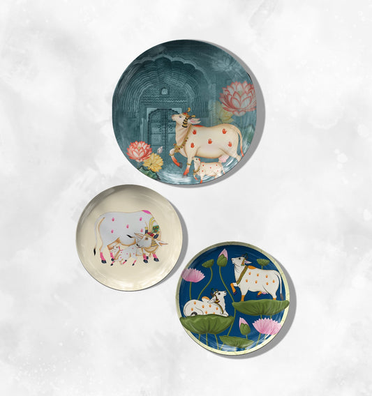 Grace of Gau Mata – Spiritual Cow Wall Plates (Set of 3)