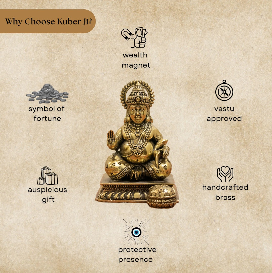 Lord Kuber Brass Idol - The God of Wealth & Abundance || Super fine Brass - 4 Inch