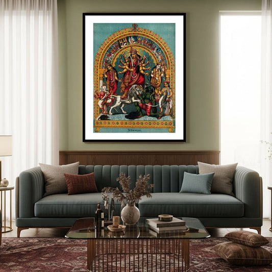 Mahisasur Mardini by Raja Ravi Varma artwork for home wall decor by The Atrang