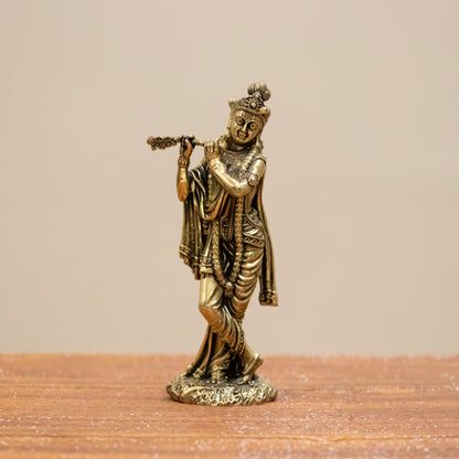 Elegant Lord Krishna Brass Idol – Bring Home Divine Grace & Serenity - 8 Inches