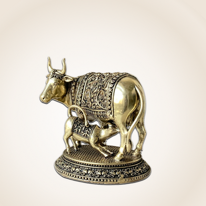 Sacred Brass Kamdhenu Idol With Stand - For Vastu & Wealth