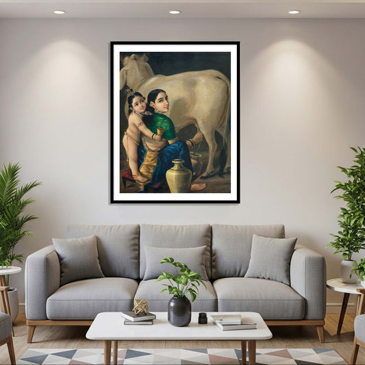 Yashoda and Krishna by Raja Ravi Varma framed artwork for home wall decor by The Atrang