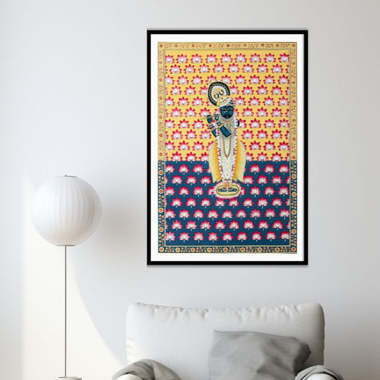 Shrinathji Pichwai Painting | Lotus Background - Living room Decor