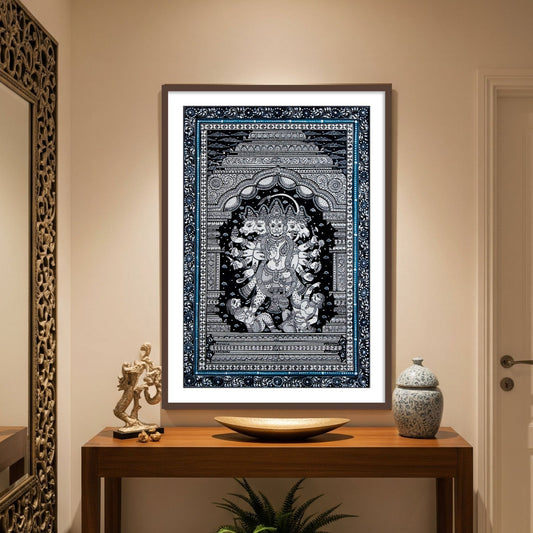 Panchmukhi Hanumanji vastu frame for entrance Decorative wall art in a modern interior setting with a wooden console table.