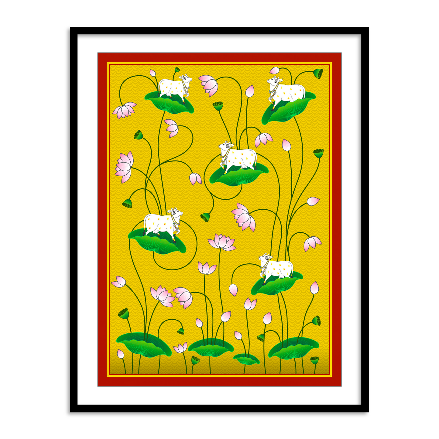 Pichwai Cow on Lotus Leaf | Pichwai Painting | Wall Art for Home decor
