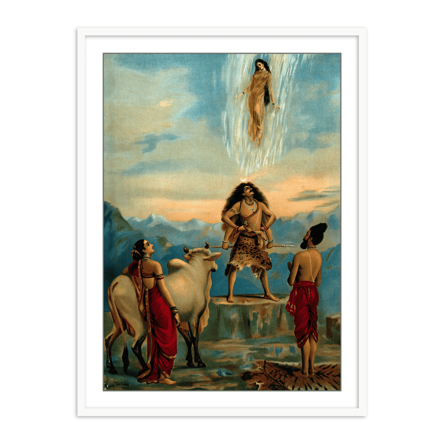 Ganga and the river Ganges falling from heaven by Raja Ravi Varma Wall Art Painting