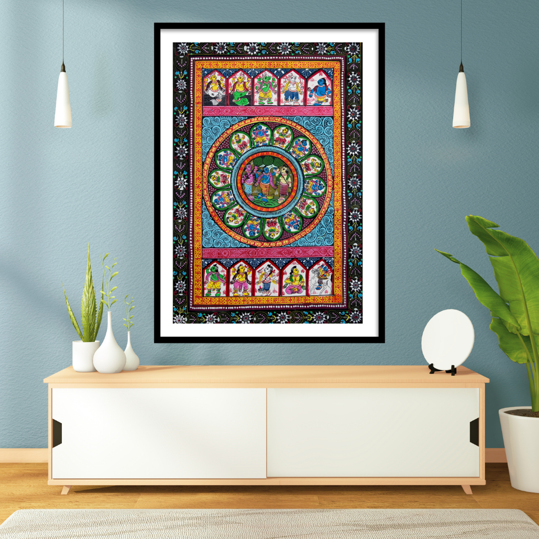 Krishna Raas Leela Pattachitra Art | Raasleela Patta Painting Framed Wall Art