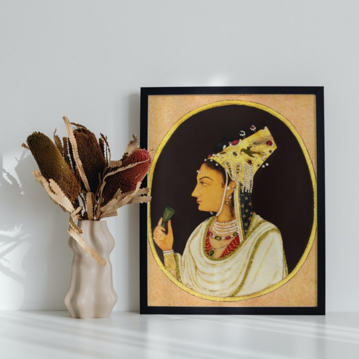 Oval Portrait of a Woman in a Chaghtai Hat Wall Art Framed Painting