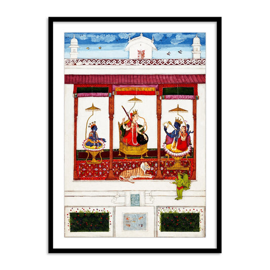 Devi with Krishna and Vishnu in a Palace Framed Wall Art | Home Decor Paintings
