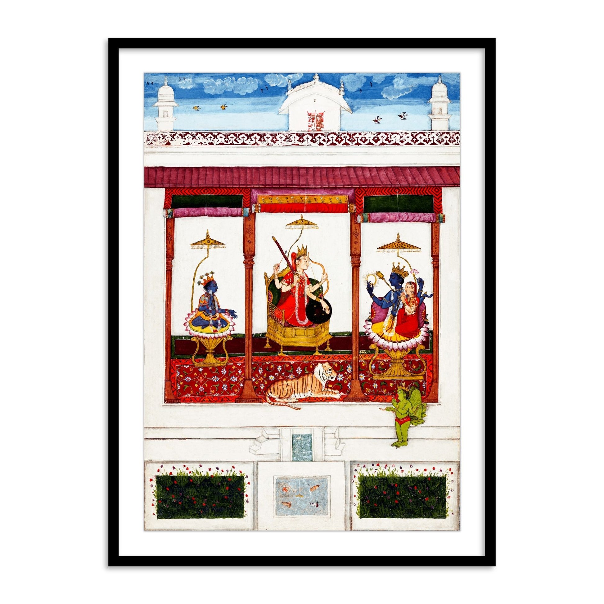 Devi with Krishna and Vishnu in a Palace Framed Wall Art | Home Decor Paintings - The Atrang