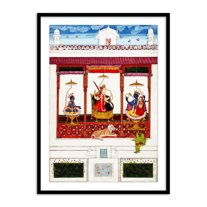 Devi with Krishna and Vishnu in a Palace Framed Wall Art | Home Decor Paintings - The Atrang