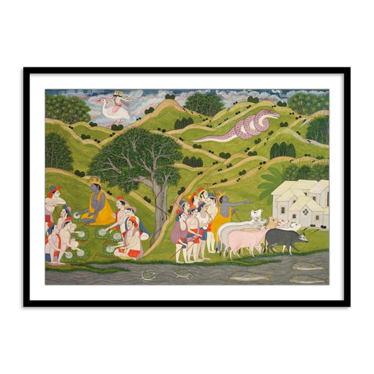 Krishna Returns with the Cowherds Framed Wall Art Painting - The Atrang