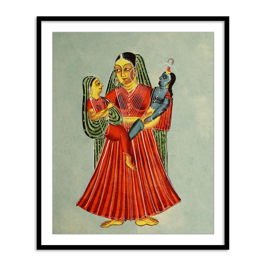 Yasoda Holding Krishna and Radha Kailghat Framed Wall Art